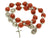 Sterling Silver Double Elastic Rosary Bracelet, Red Sponge Coral 10mm