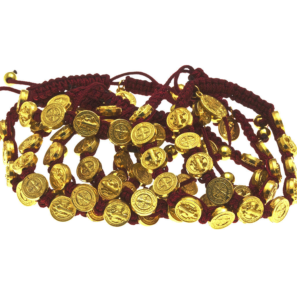 Saint Benedict Red Corded Bracelet with Miraculous Medal