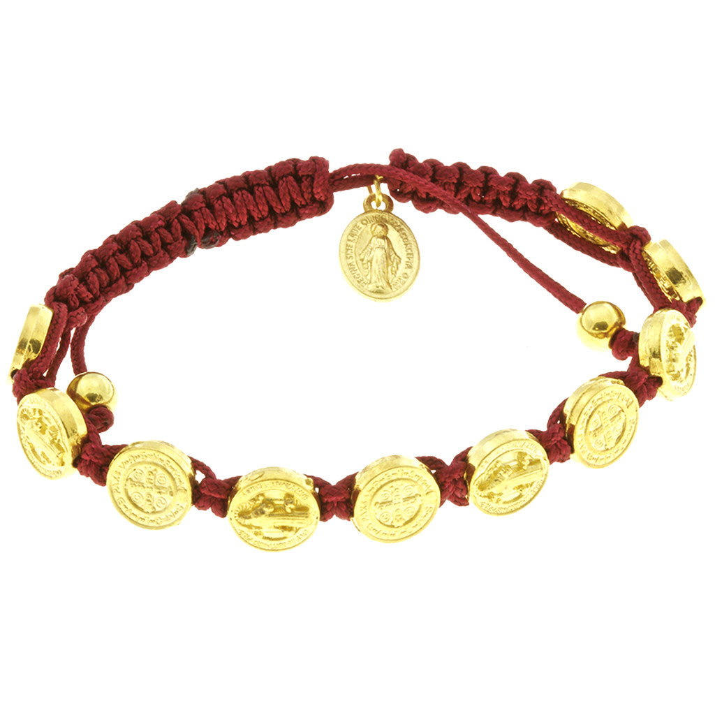 Saint Benedict Red Corded Bracelet with Miraculous Medal