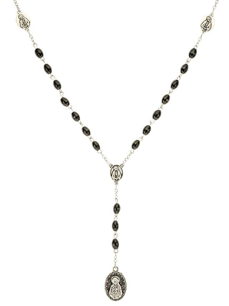 Black Wood Beads Chrome 7 Sorrows Rosary with a Prayer booklet