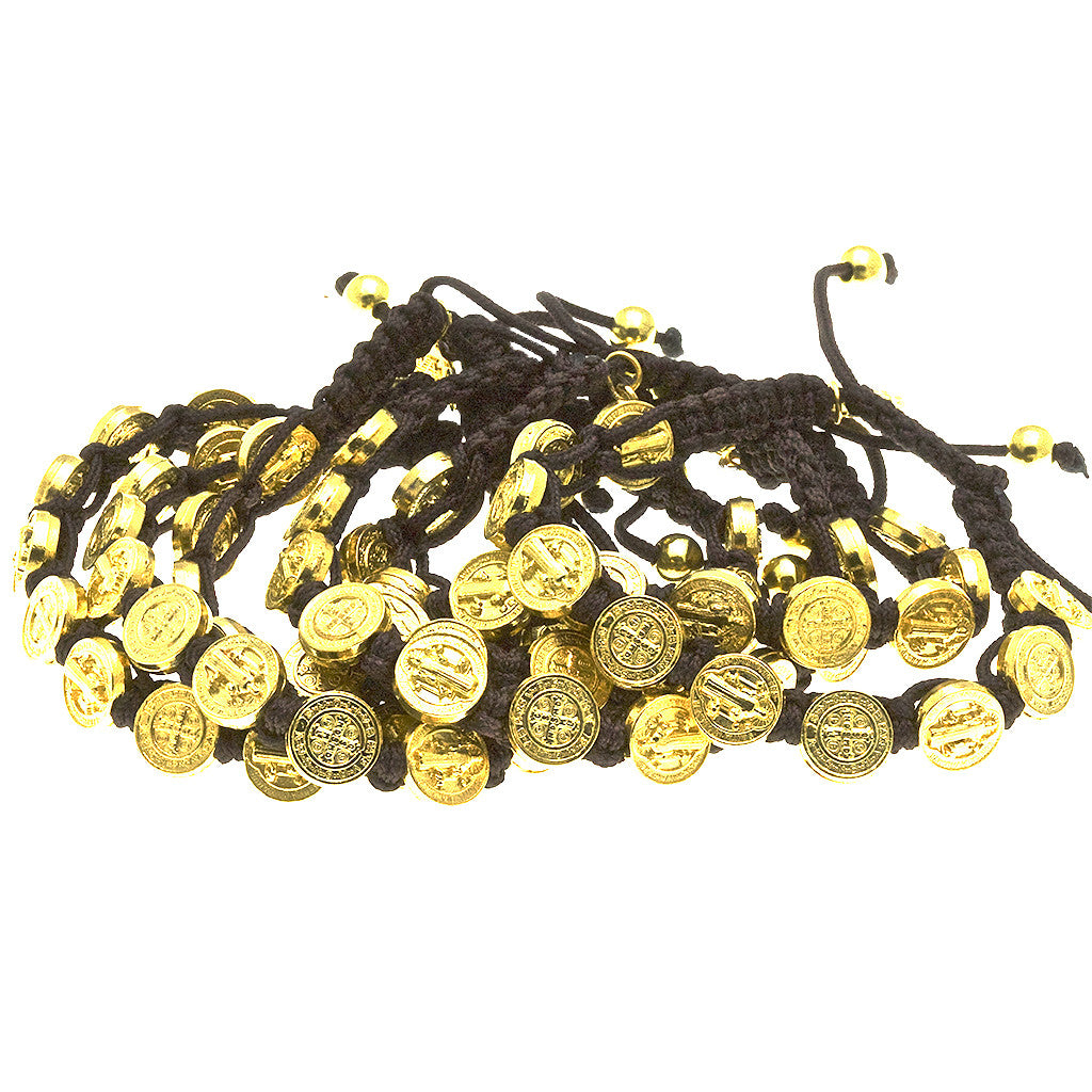 20 St Benedict Medal Corded Bracelet with Miraculous Medal