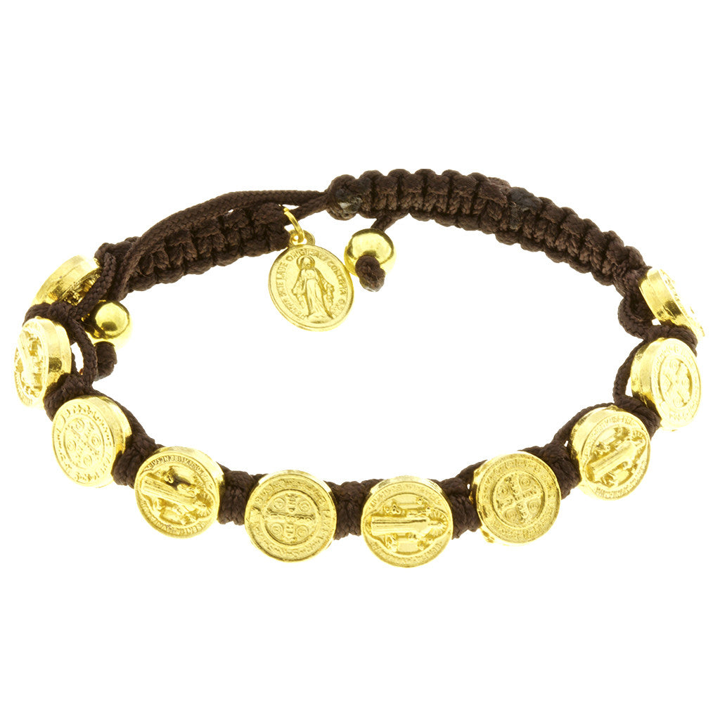 St Benedict Medal Corded Bracelet with Miraculous Medal