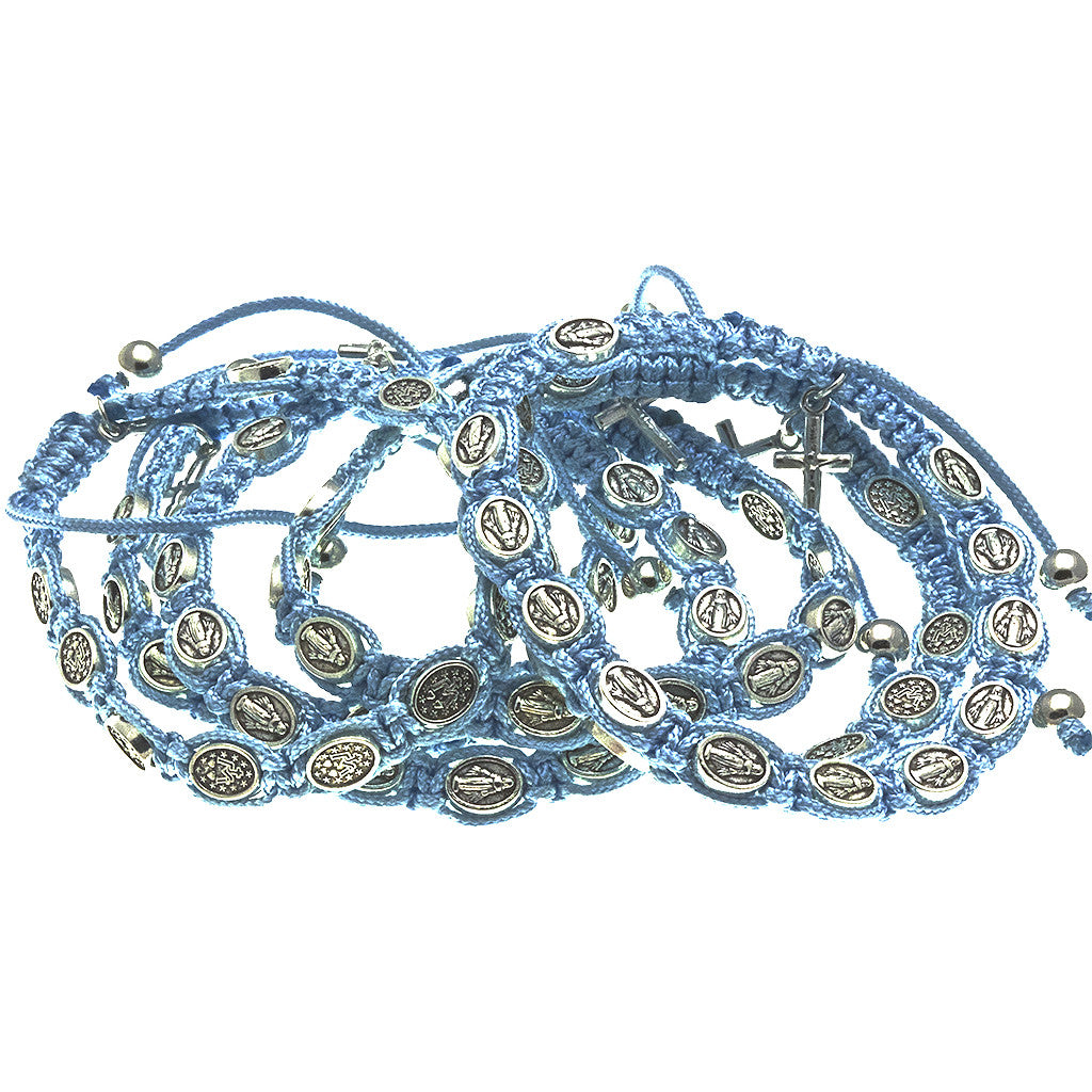 20 Light Blue Cord Miraculous Medal Rosary Bracelets