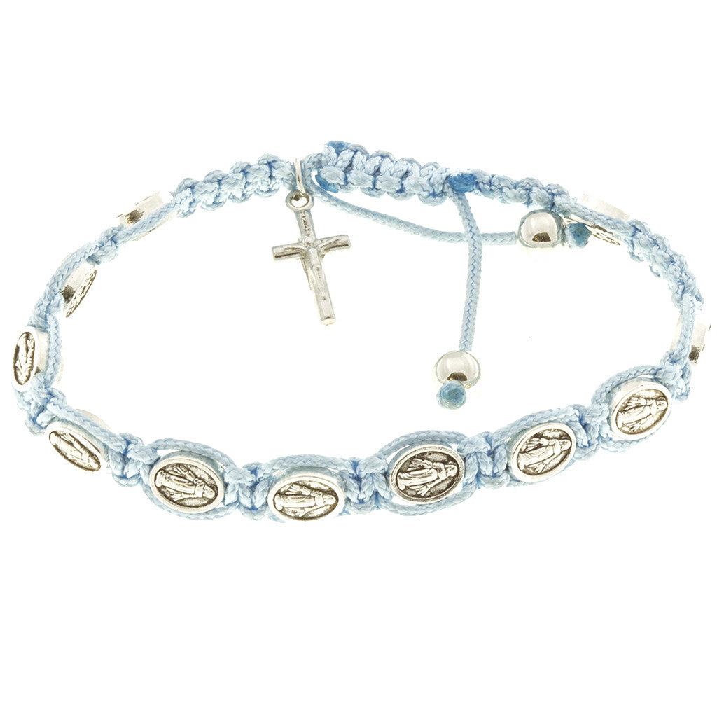 Light Blue Cord Miraculous Medal Rosary Bracelets