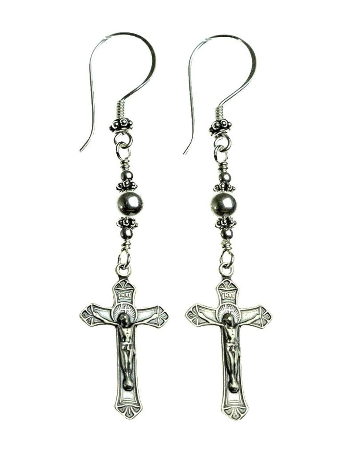 Handmade Sterling Silver Crucifix Earrings