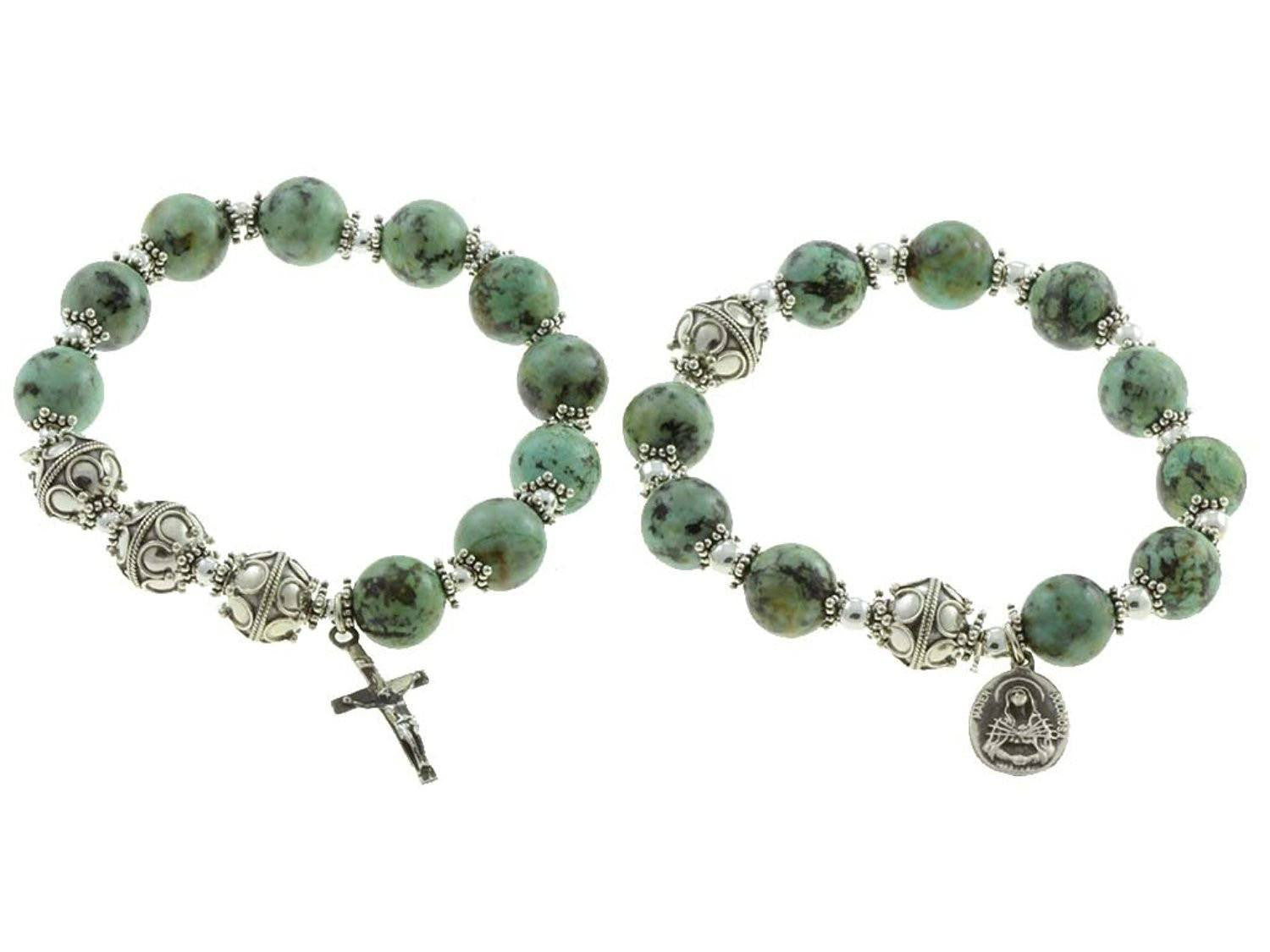 Thick Turquoise and brown rosary wrap bracelet