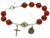 Sterling Silver 7 Sorrows Rosary Bracelet, Red Sponge Coral 10mm