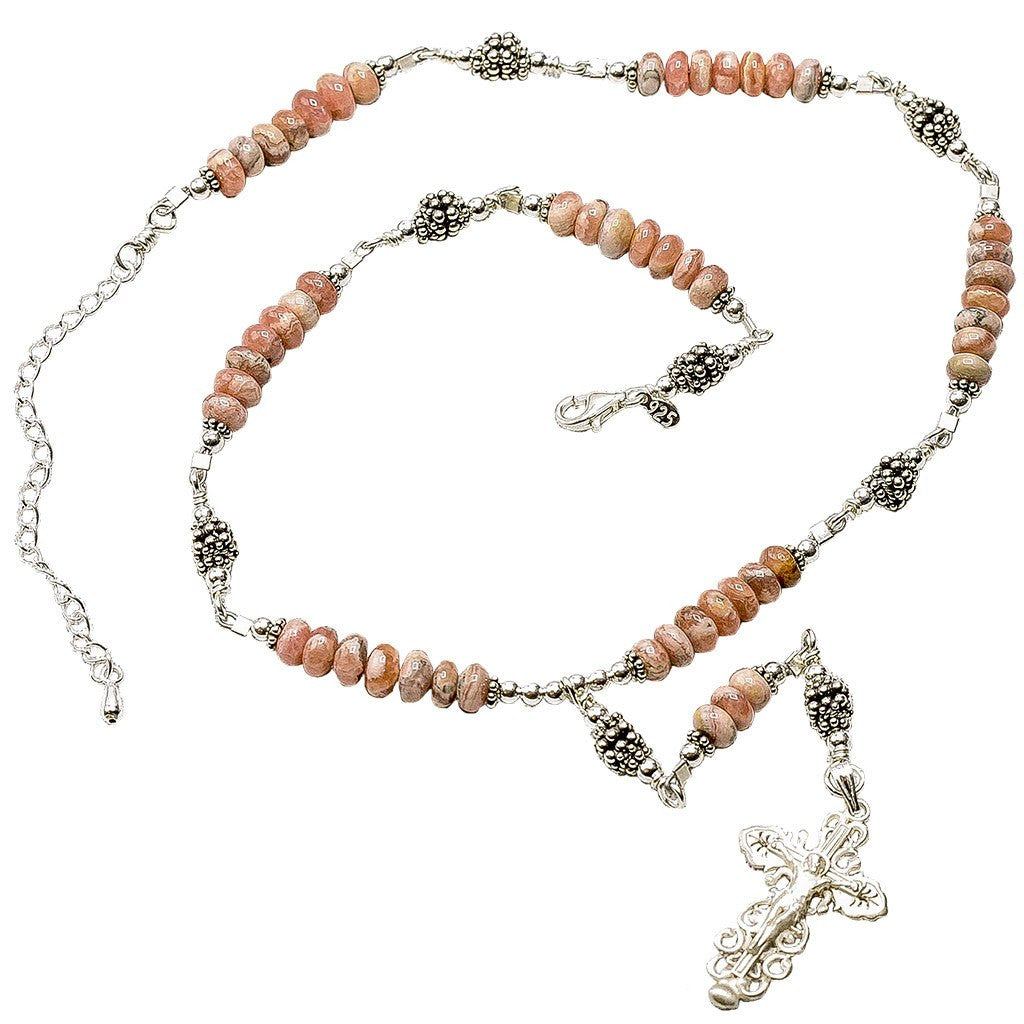 Sterling Silver 7 Sorrows Rosary Necklace Rhodochrosite