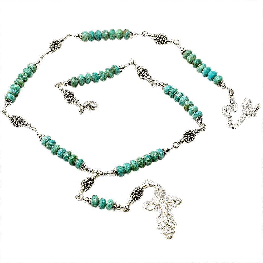 Sterling Silver 7 Sorrows Rosary Necklace Turquoise Beads