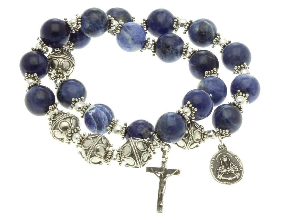 Sterling Silver Double Elastic Rosary Bracelet Sodalite Gems