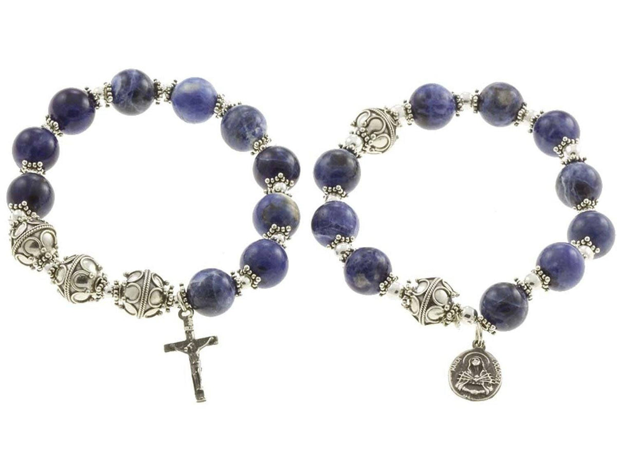 Sterling Silver Double Elastic Rosary Bracelet Sodalite Gems