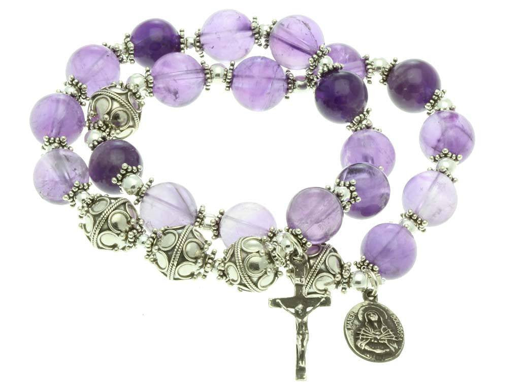 Sterling Silver Double Elastic Bracelet Amethyst 10mm Beads