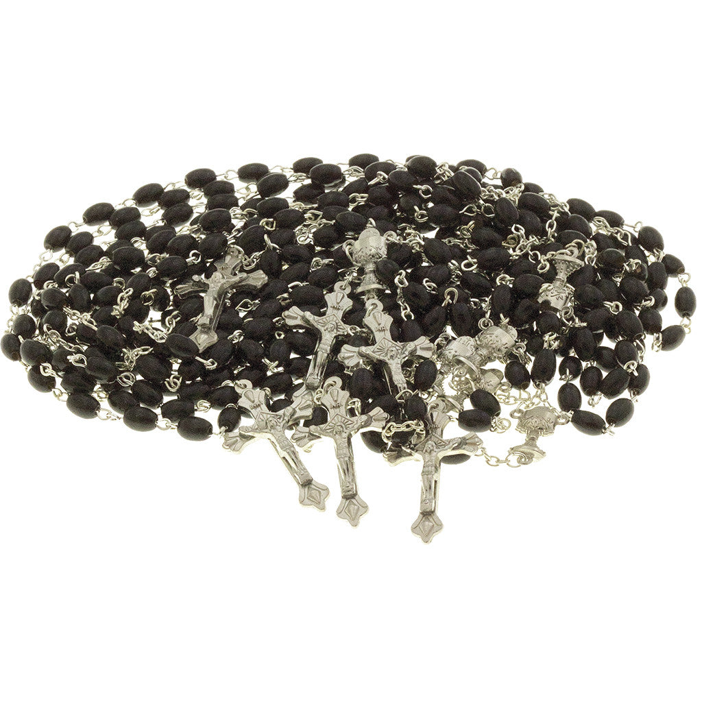 20 Black Wood Bead Rosary