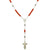 Sterling Silver Rosary Necklace, Red Coral 6mm with Crucifix & Miraculous Medal