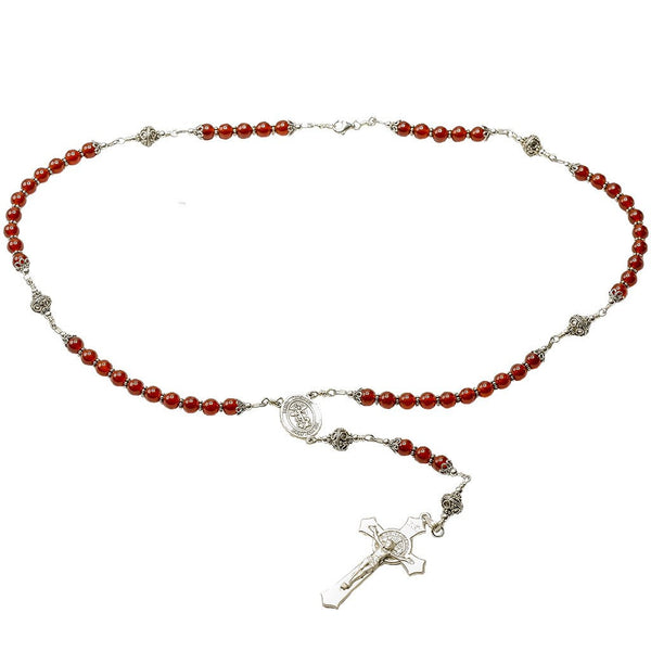 Sterling Silver Rosary Necklace St Benedict Crucifix St