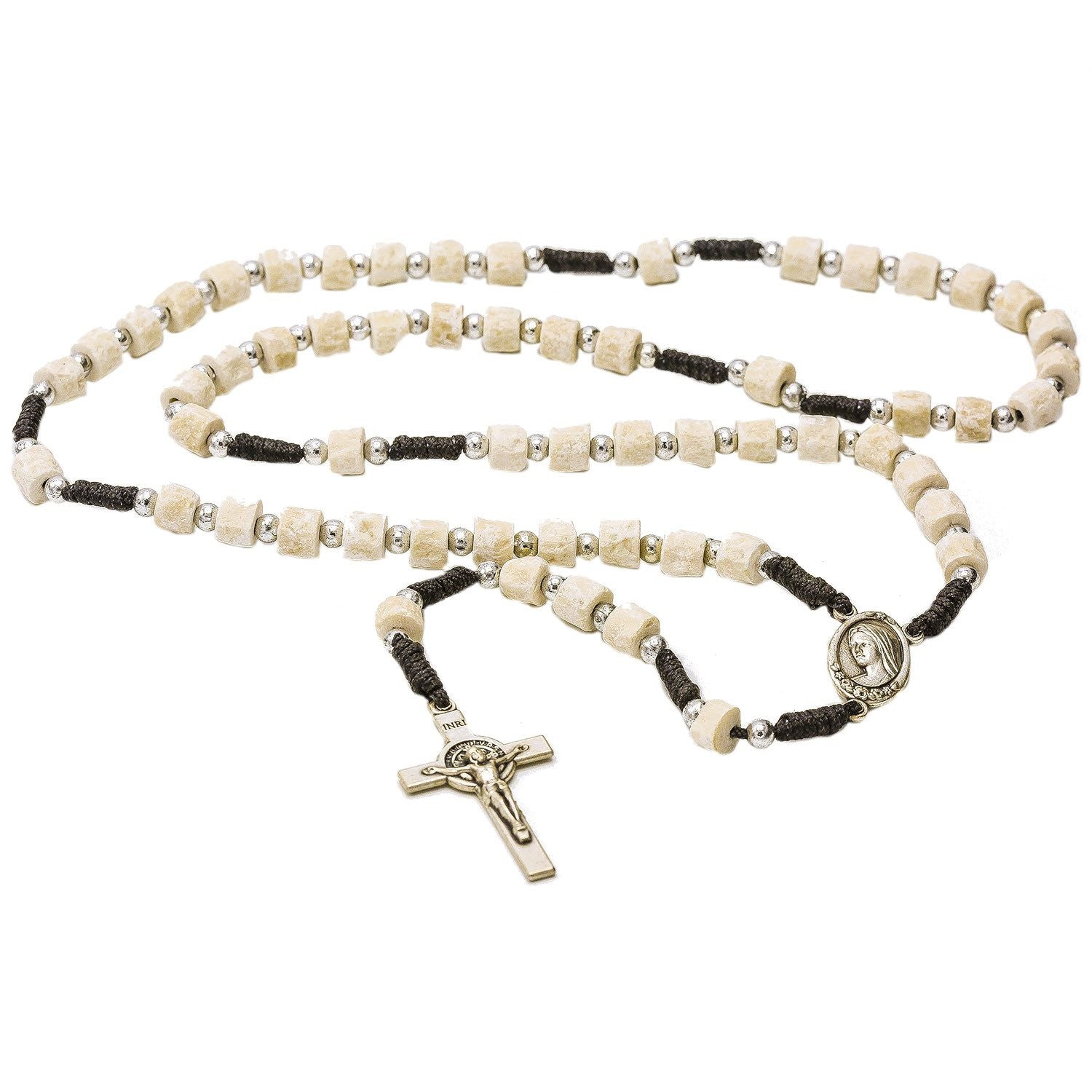 Medjugorje Brown Cord Rosary Our Lady of Medjugorje Medal and St Benedict Crucifix