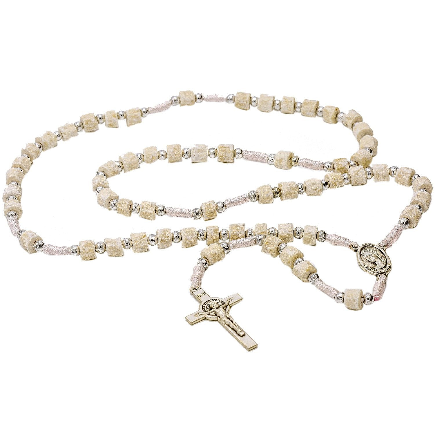 Medjugorje White Cord Rosary Our Lady of Medjugorje Medal and Saint Benedict Crucifix
