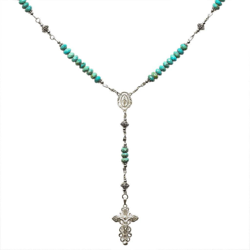Sterling Silver Rosary Necklace Turquoise
