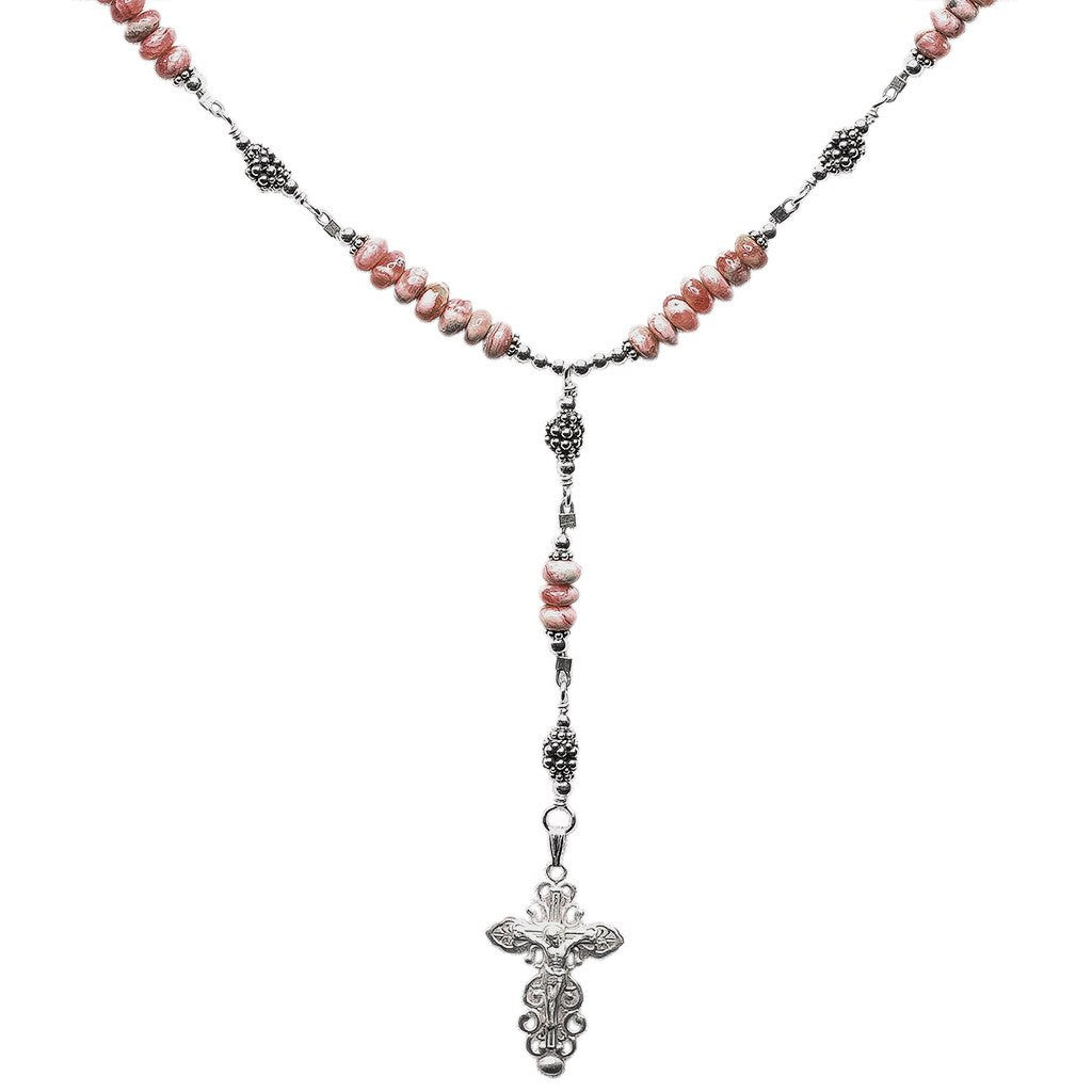 Sterling Silver 7 Sorrows Rosary Necklace Rhodochrosite