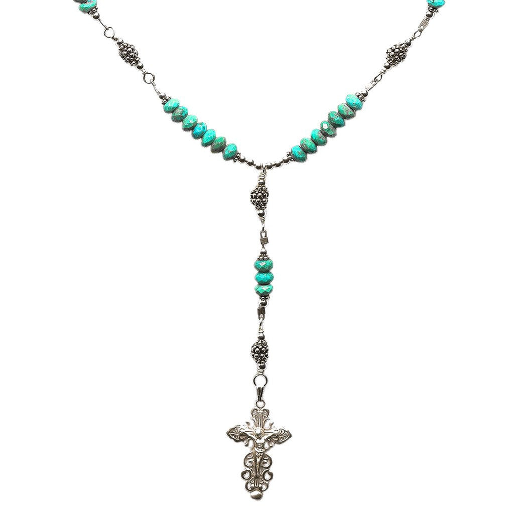 Sterling Silver 7 Sorrows Rosary Necklace Turquoise Beads