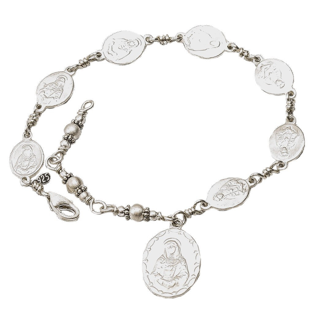 Sterling Silver Seven Sorrows Medal Set Bracelet