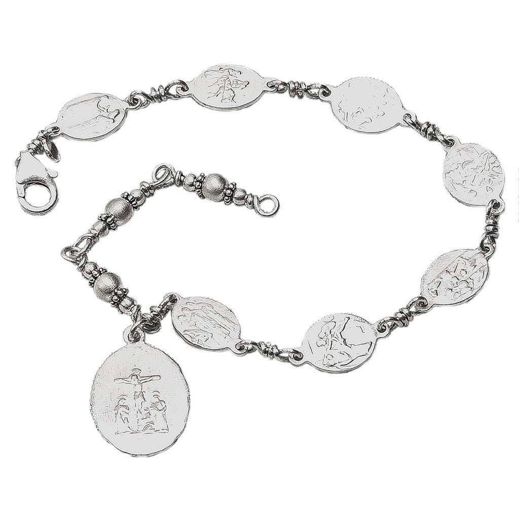 Sterling Silver Seven Sorrows Medal Set Bracelet