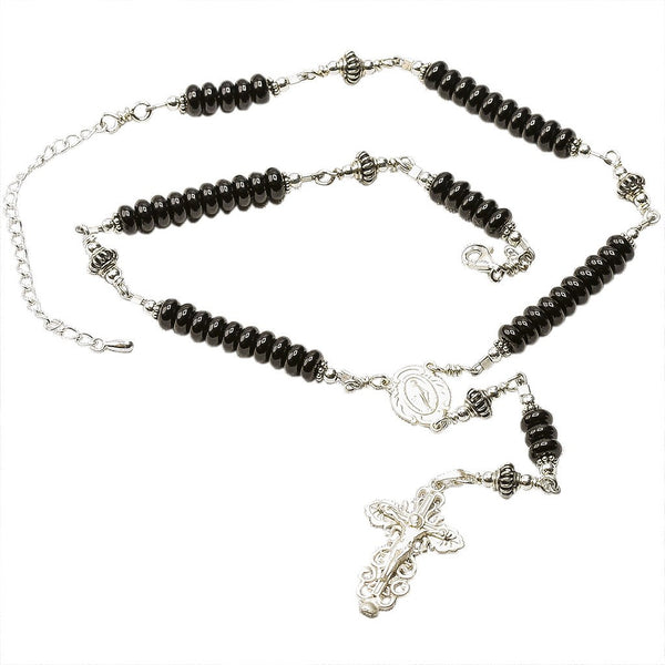 NABIAN Rosary Necklace Jesus Christ Cross Pendant Necklaces Alloy Bead Long  Chain Men Women Christian Fashion Jewelry, Black | Amazon.com