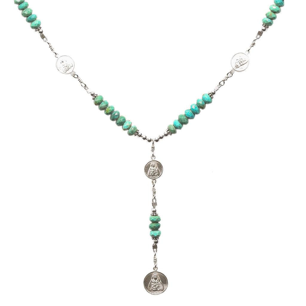 Sterling Silver 7 Sorrows Rosary Medal Set Turquoise Necklace