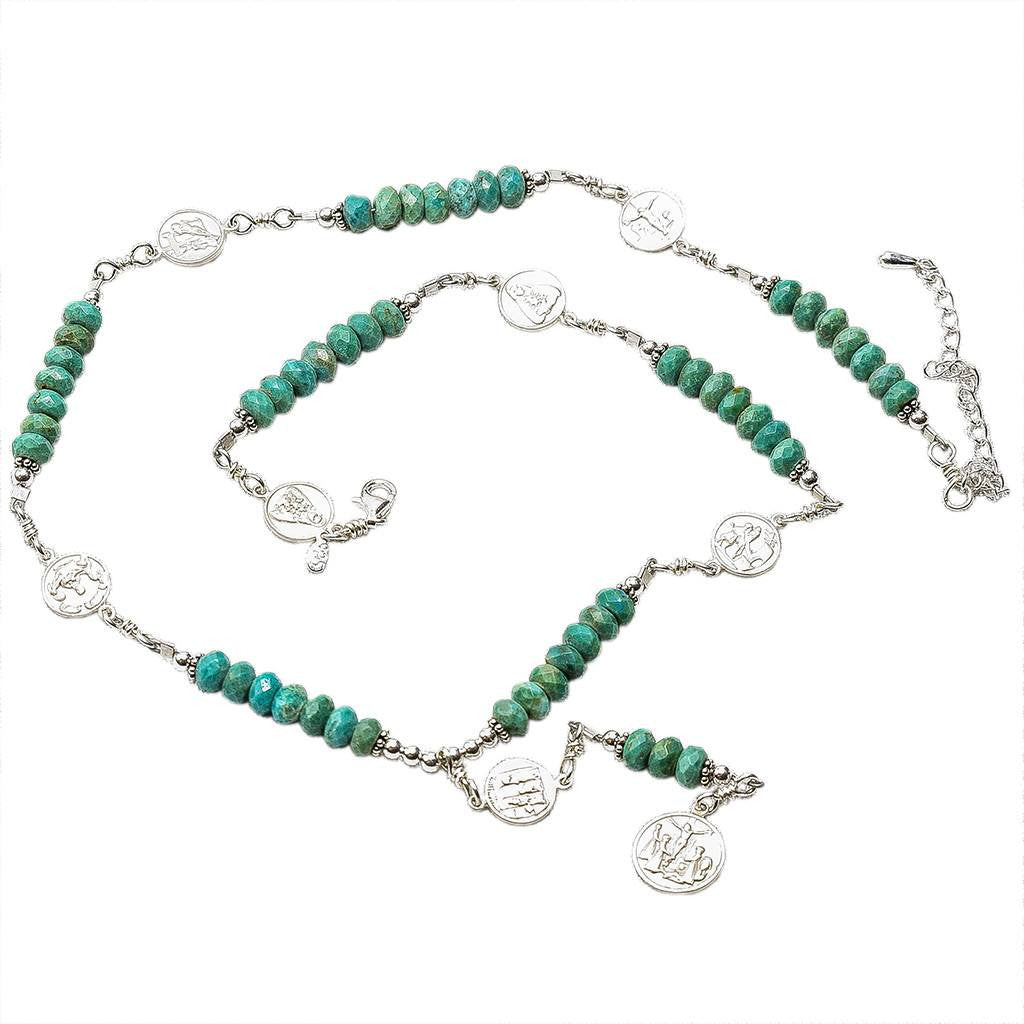 Sterling Silver 7 Sorrows Rosary Medal Set Turquoise Necklace