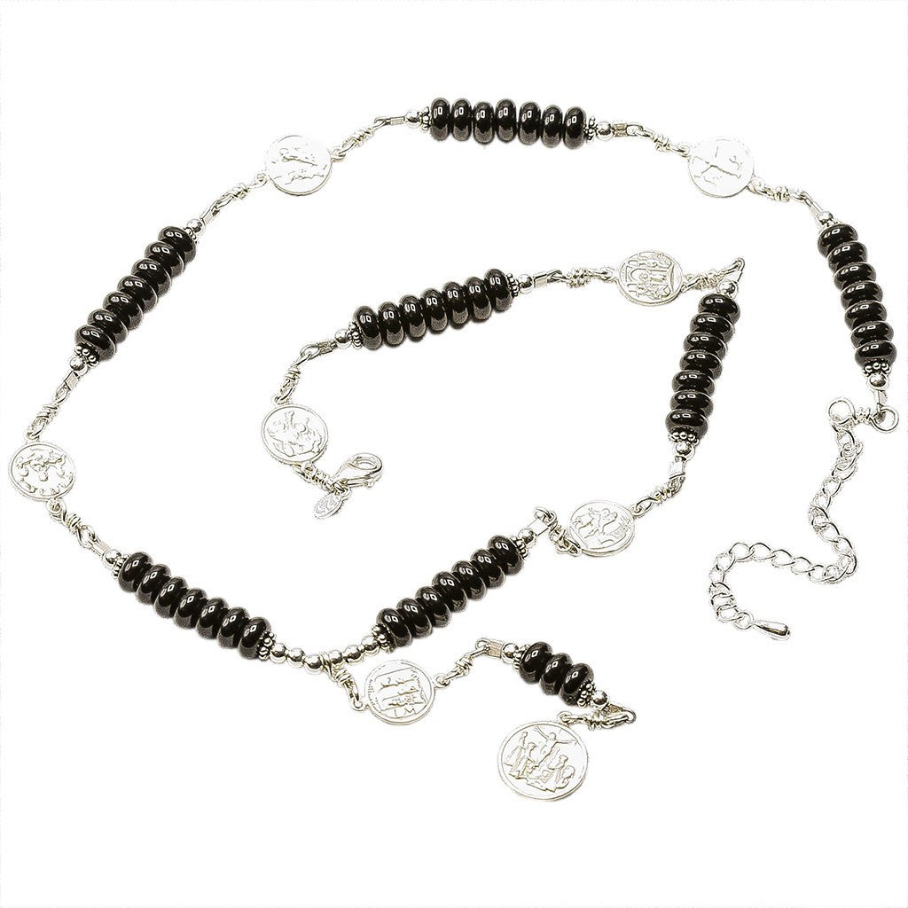 Sterling Silver 7 Sorrows Rosary 6mm Onyx Necklace 